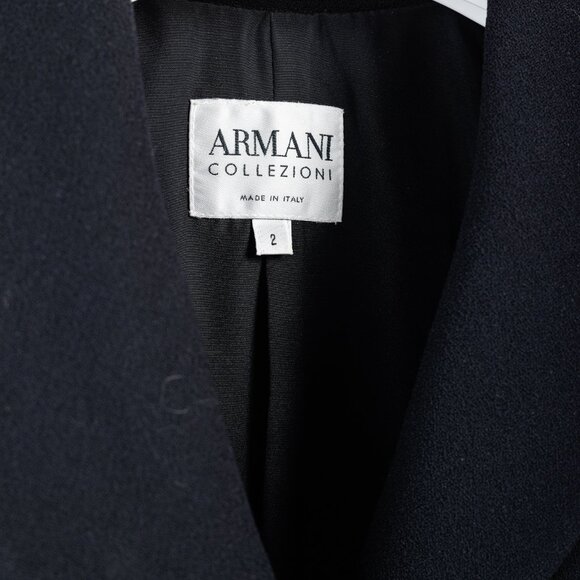 Armani Collezioni 2001 Vintage Minimalist Shawl Collar Navy Wool Blazer - Picture 4 of 10